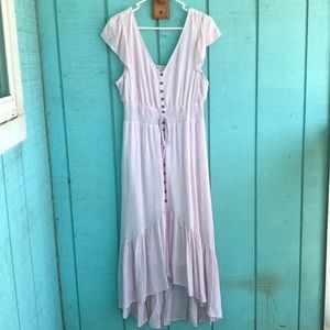 Pink/White Asymmetrical Boho Maxi Dress